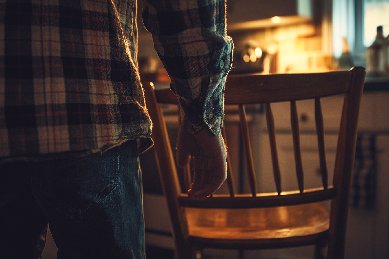 Un homme debout près d'une chaise en bois dans la cuisine | Source : Ozdomedia