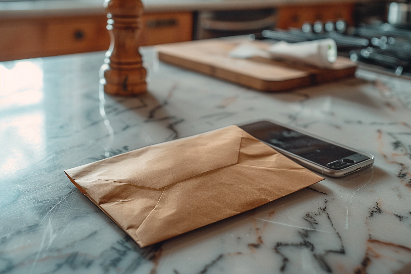 Une enveloppe sur un îlot de cuisine | Source : Midjourney