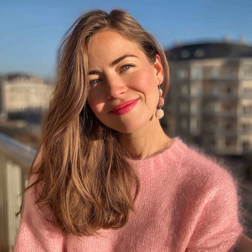 Une femme souriante debout sur un balcon | Source : Midjourney