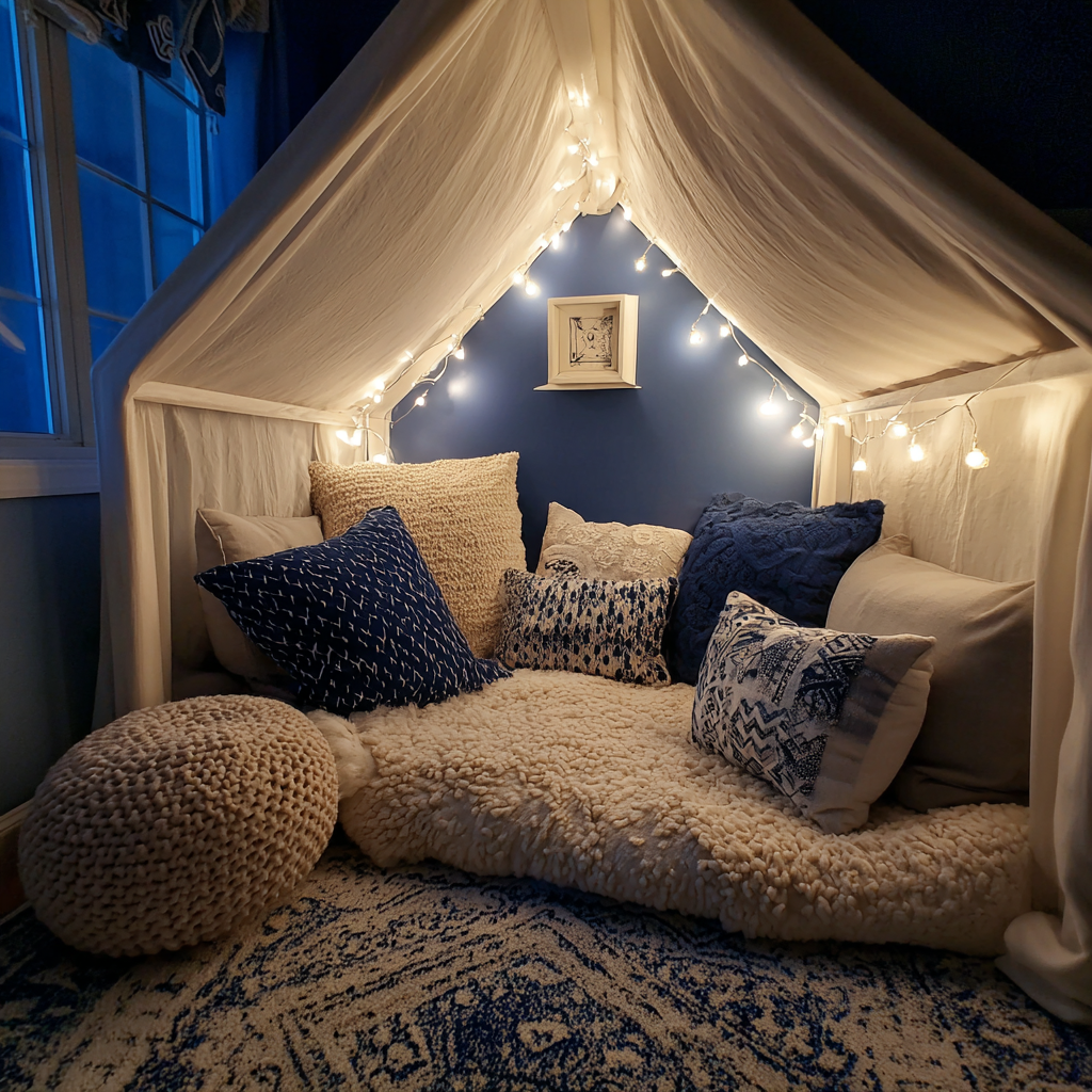 Une couverture douillette et un fort en oreillers | Source : Midjourney