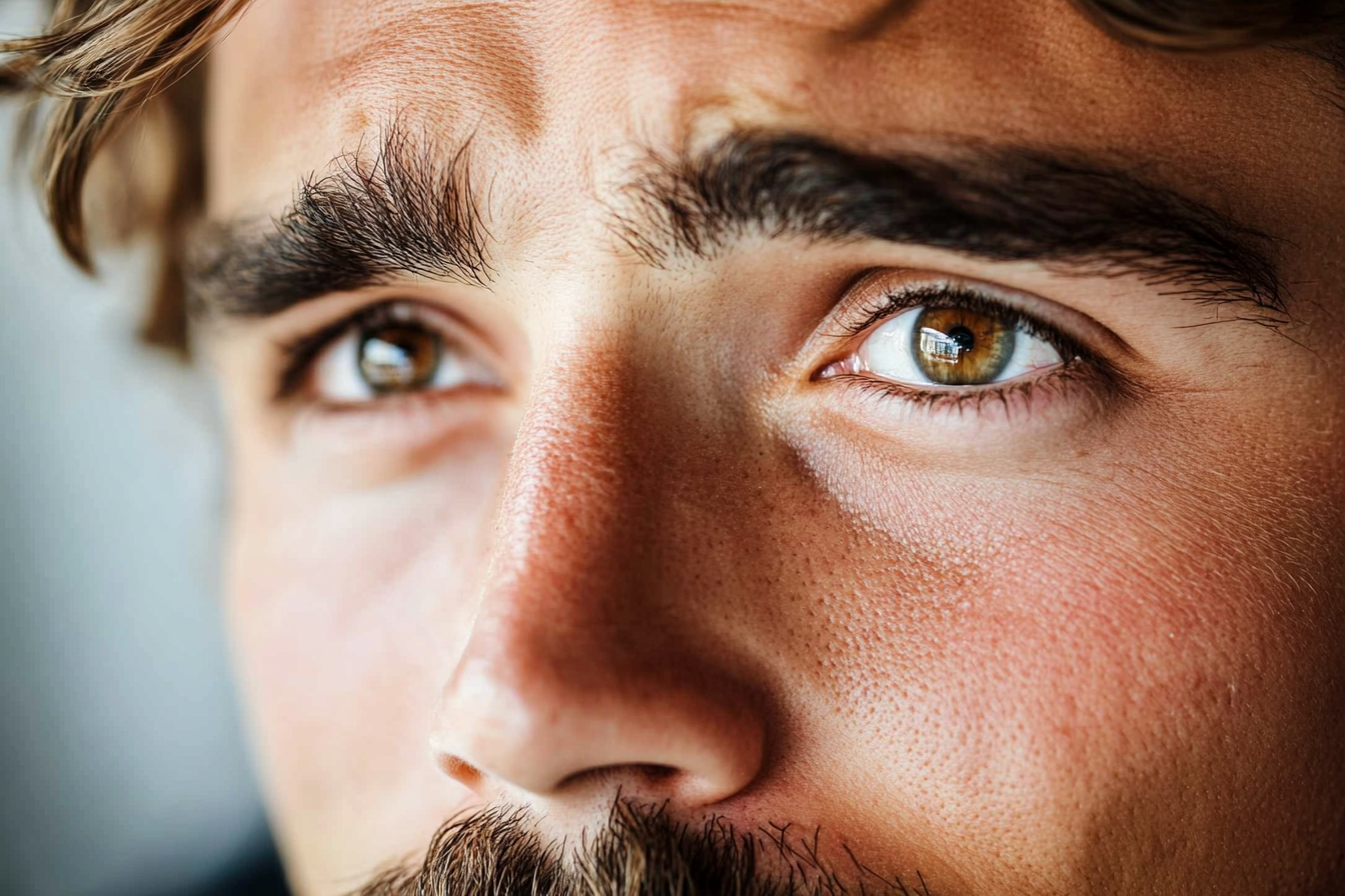 Gros plan sur les yeux d'un homme pensif | Source : Midjourney