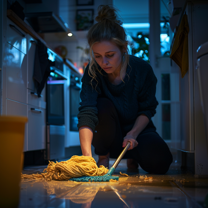Une femme fatiguée qui passe la serpillière | Source : Midjourney