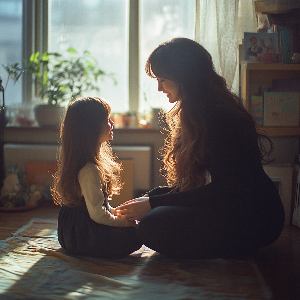 Une femme heureuse jouant avec une petite fille | Source : Midjourney