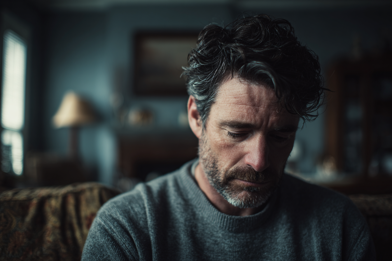 Un homme qui regarde vers le bas | Source : Midjourney