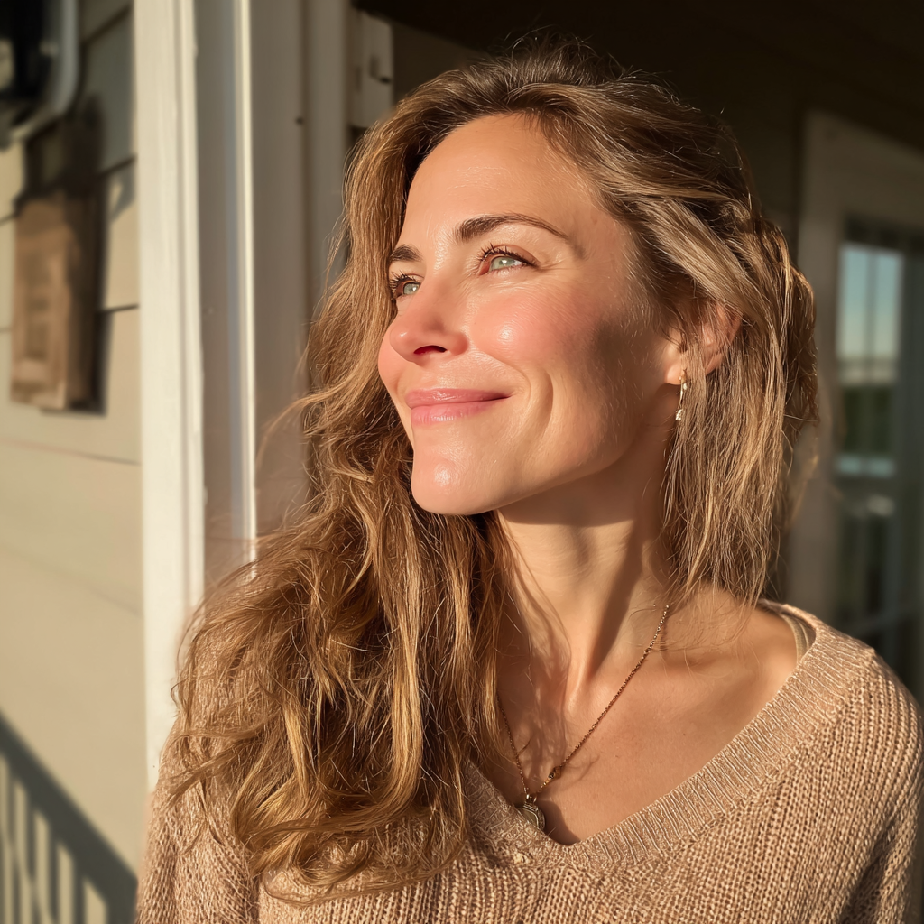 Une femme souriante se tenant à l'extérieur | Source : Midjourney