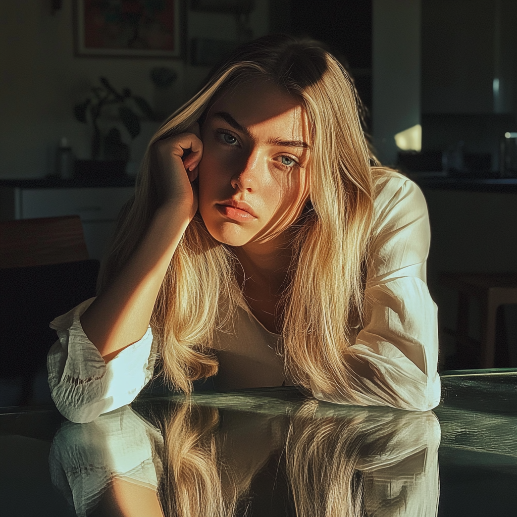 Une femme assise à une table | Source : Midjourney