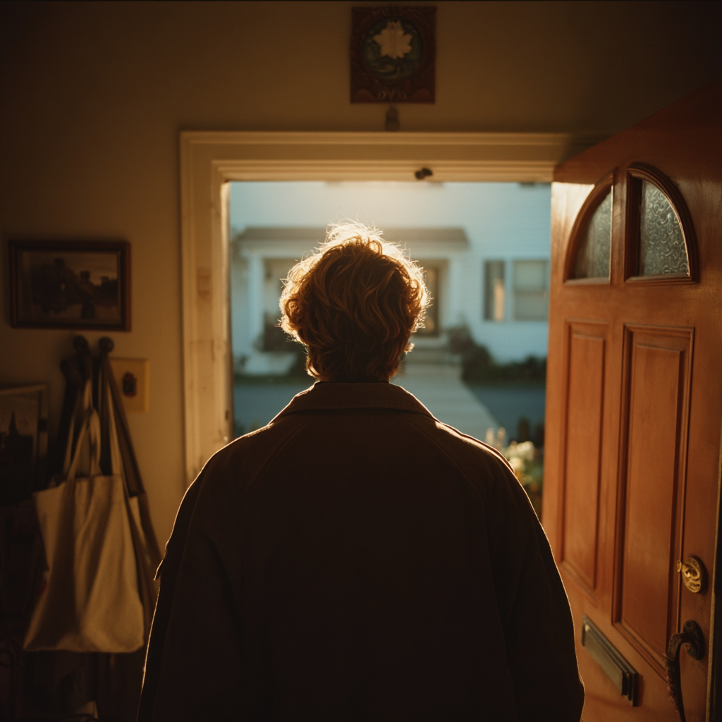 Un homme sortant d'une maison | Source : Midjourney