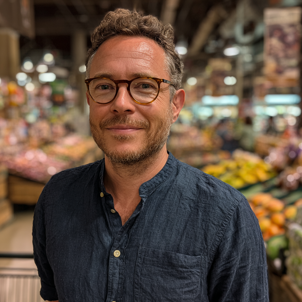 Un homme souriant portant des lunettes | Source : Midjourney