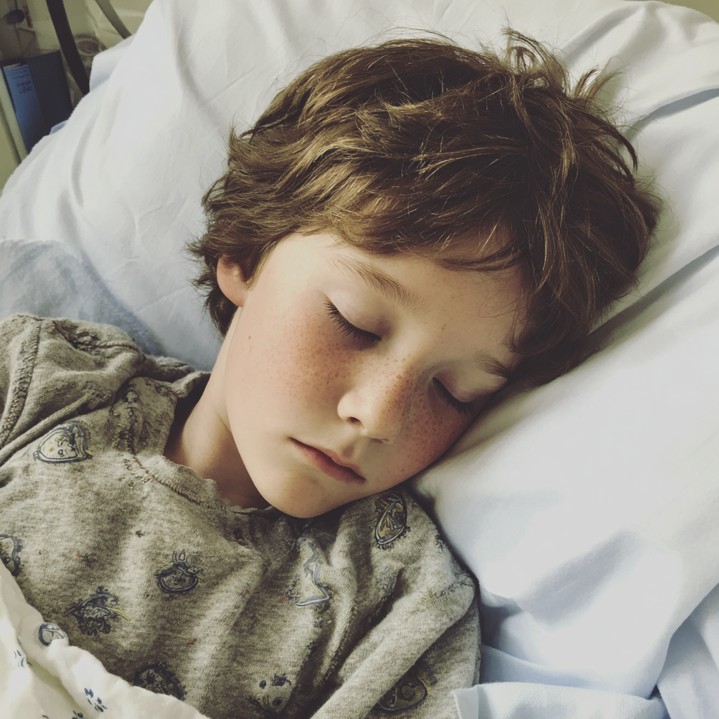 Un petit garçon qui dort dans un lit d'hôpital | Source : Midjourney
