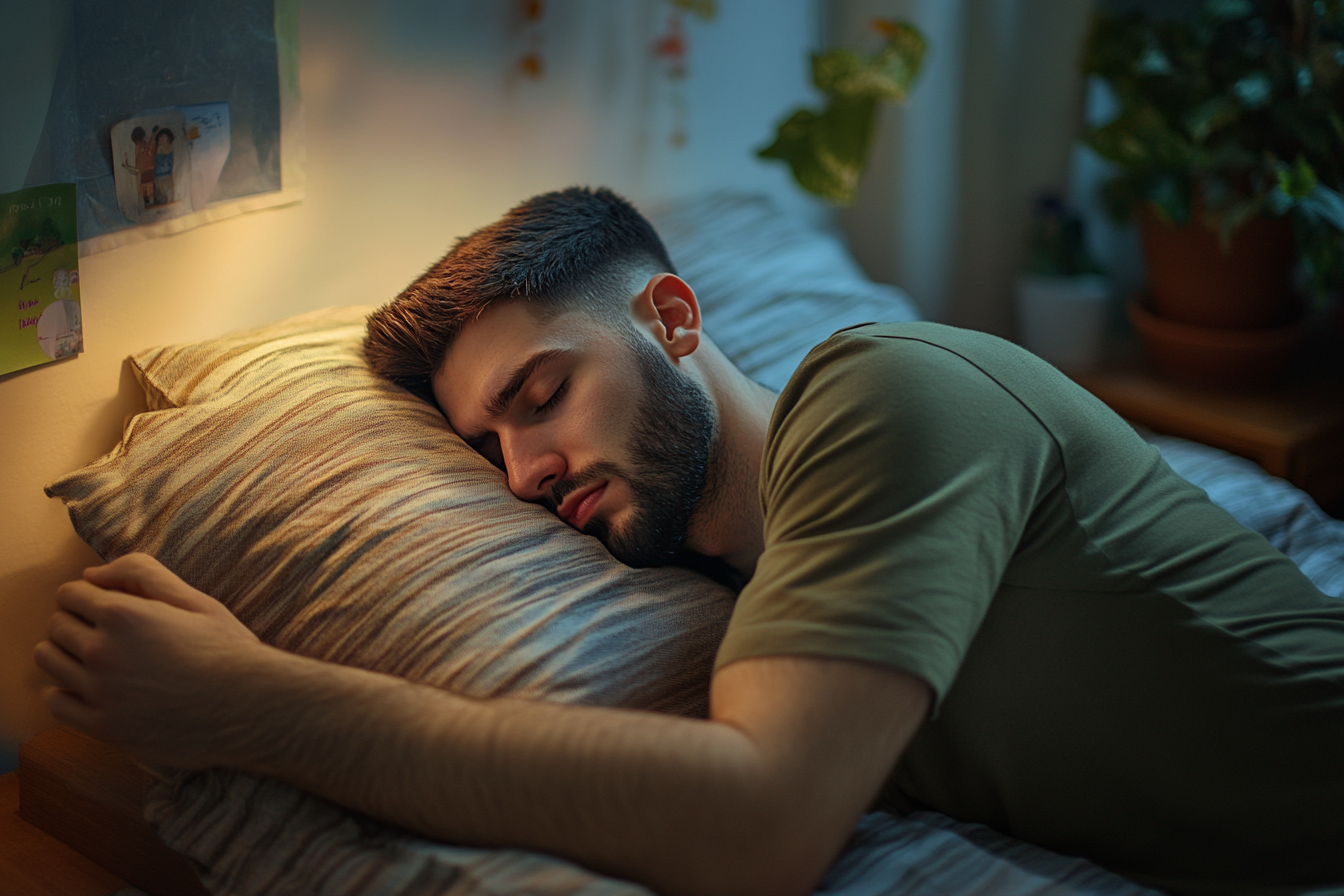 Un homme dormant dans son lit | Source : Midjourney