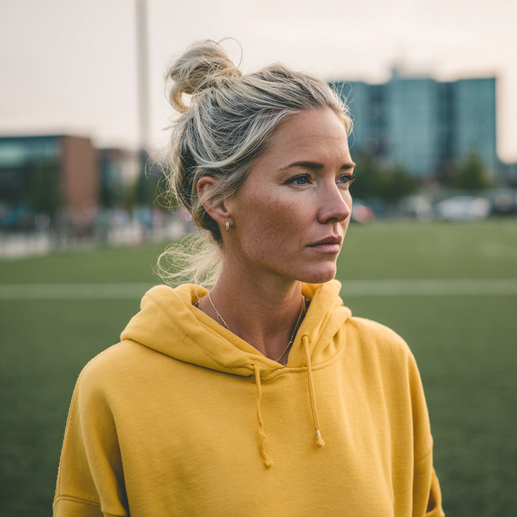Une femme inquiète portant un sweat à capuche jaune | Source : Midjourney