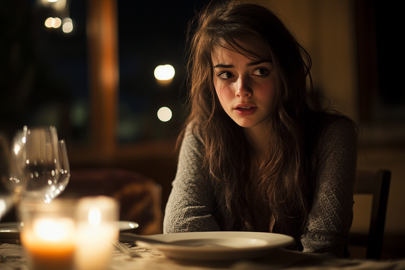 Une femme dans un restaurant à l'air incertain | Source : Midjourney