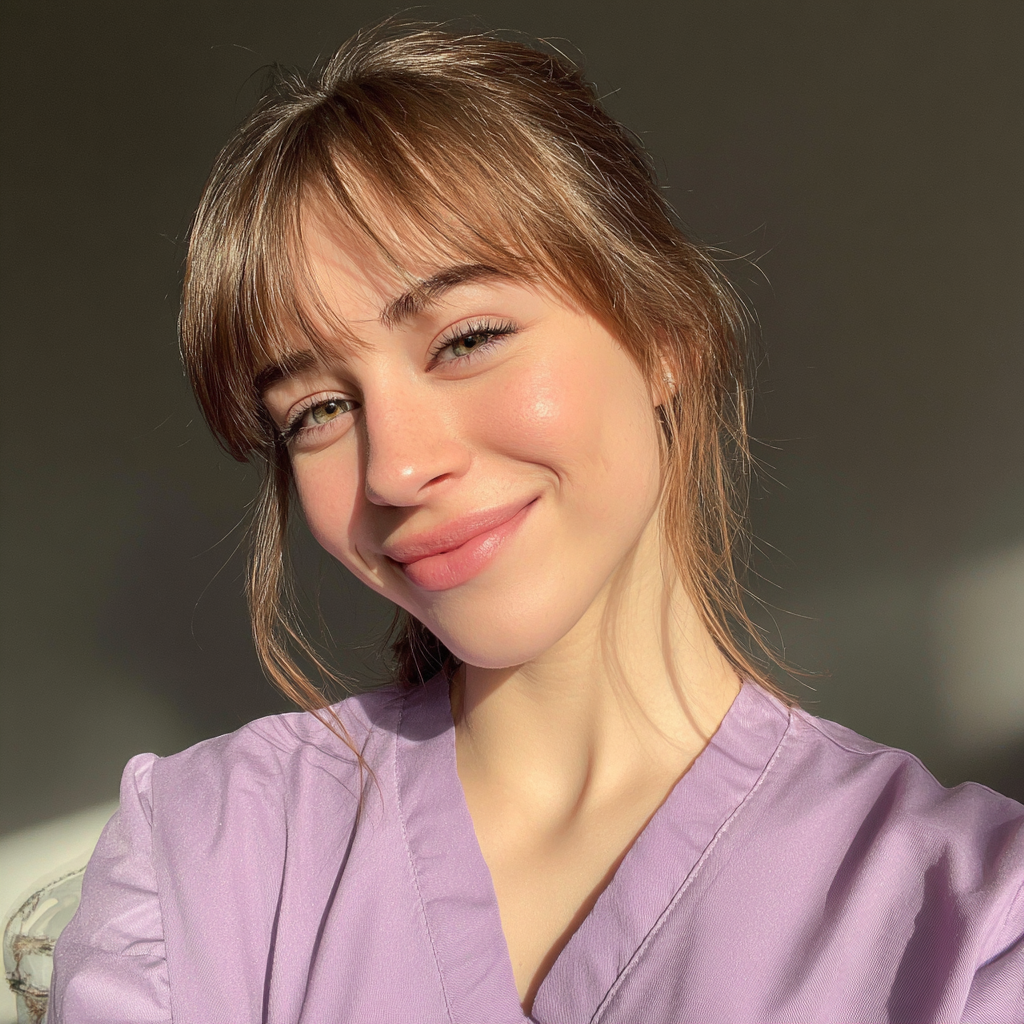 Une jeune femme portant une blouse lilas | Source : Midjourney