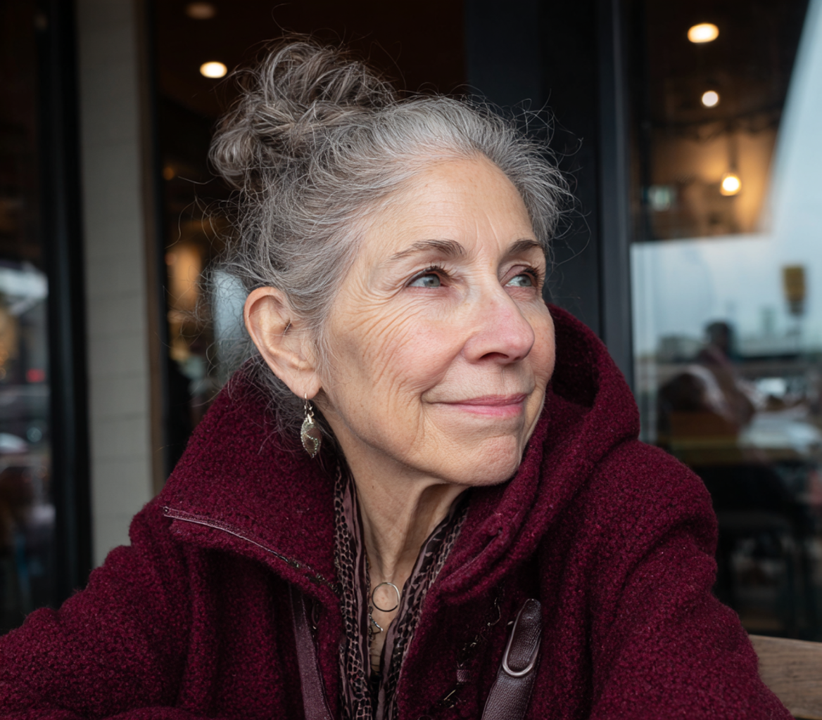 Une femme âgée assise dans un café | Source : Midjourney