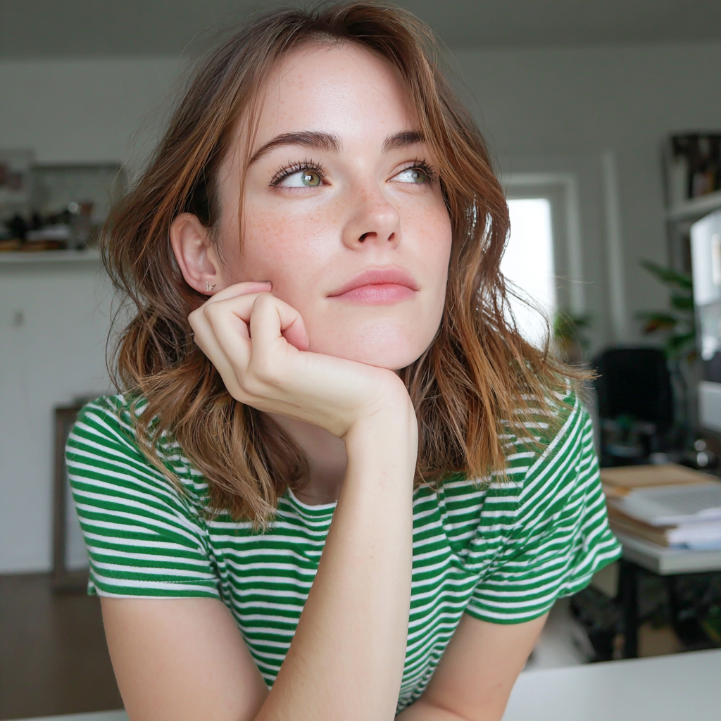 Une femme pensive appuyée sur une table | Source : Midjourney