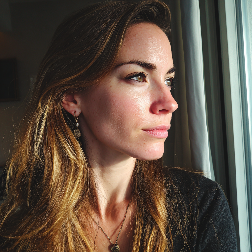 Une femme pensive qui regarde par la fenêtre | Source : Midjourney