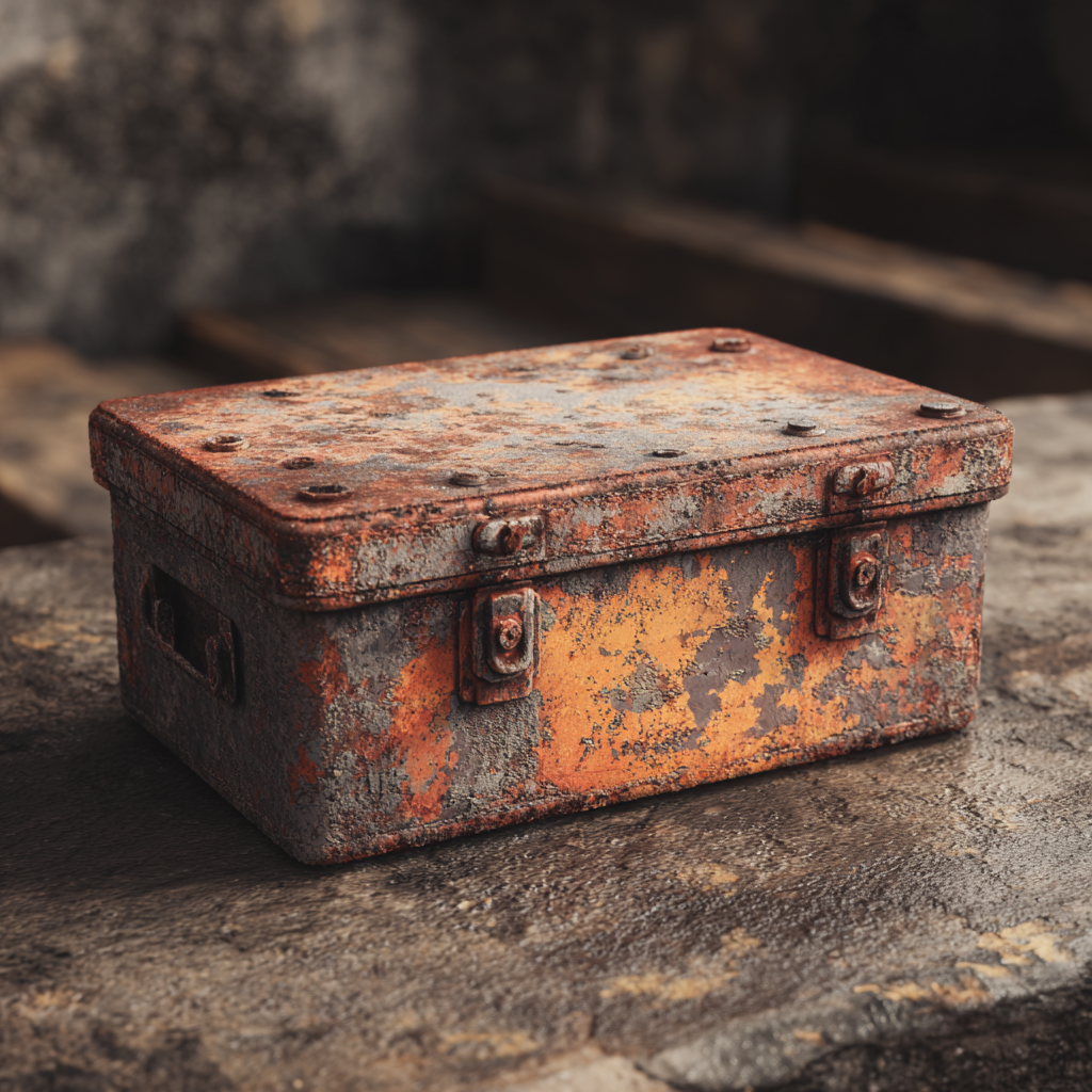 Une boîte métallique rouillée | Source : Midjourney