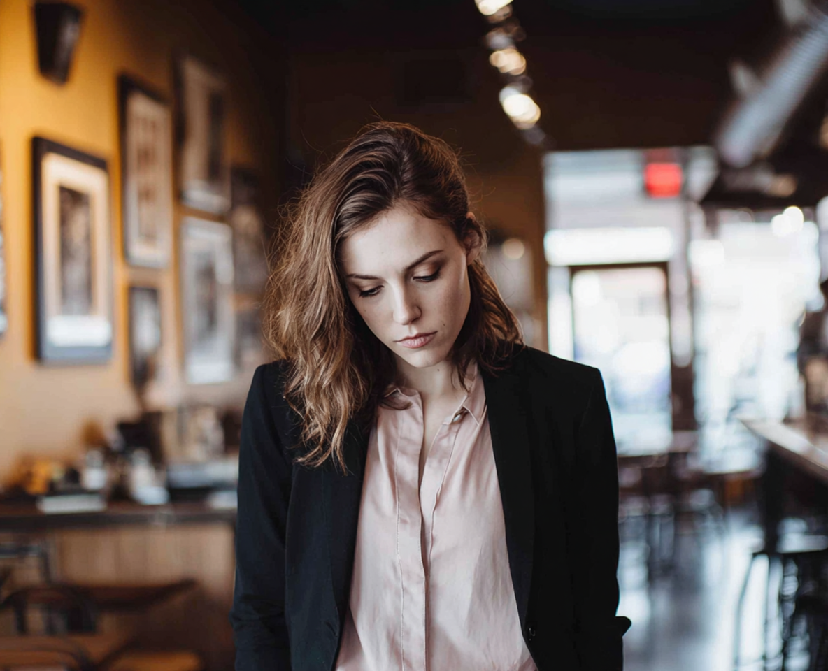 Une femme qui regarde le sol | Source : Midjourney