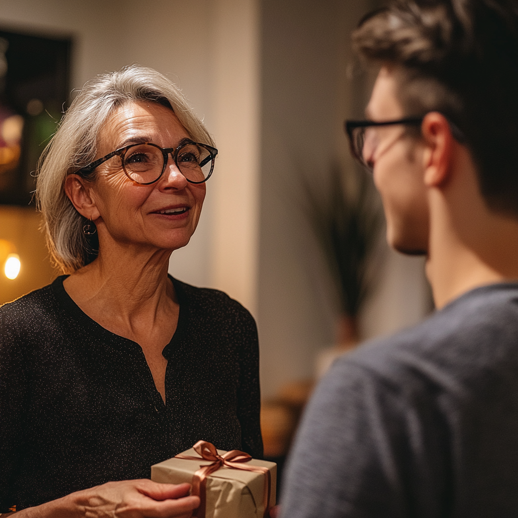 Une femme heureuse qui parle à son fils | Source : Midjourney