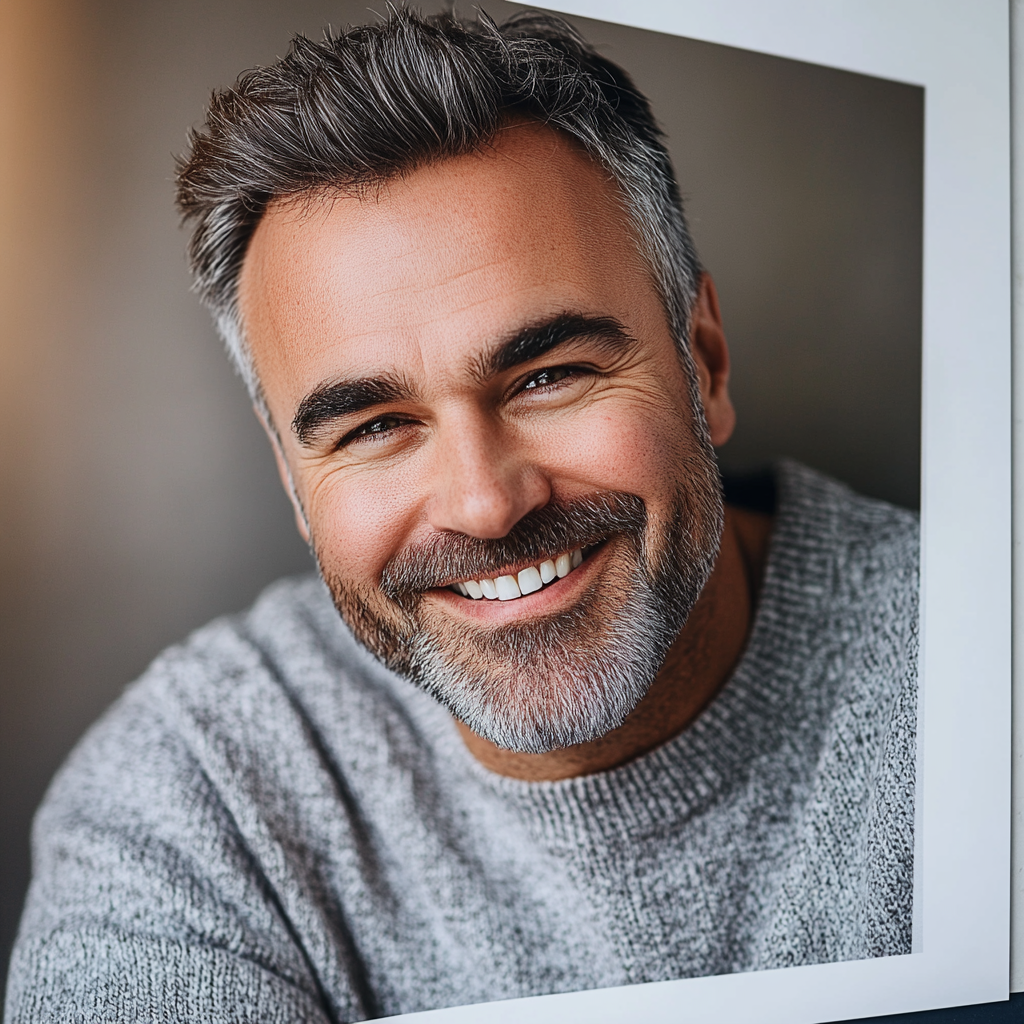 Photo en gros plan d'un homme souriant | Source : Midjourney