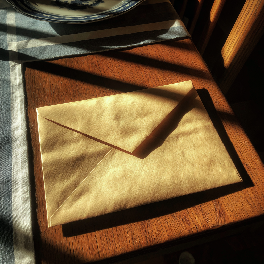Une enveloppe sur la table de la salle à manger | Source : Midjourney