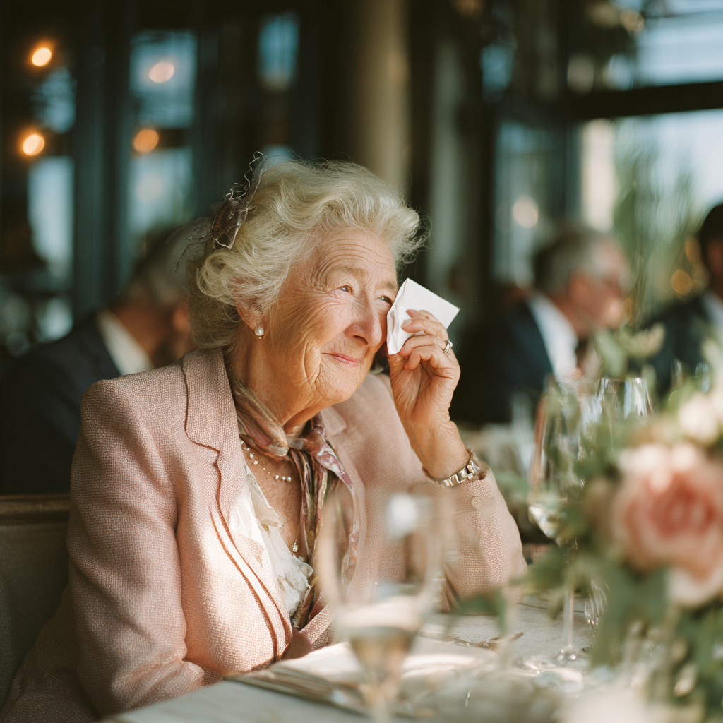 Une femme heureuse qui essuie ses larmes | Source : Midjourney