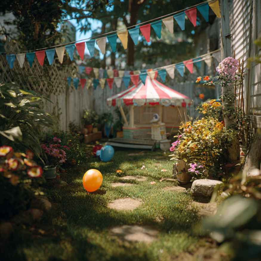 Une cour décorée pour l'anniversaire d'un enfant | Source : Midjourney