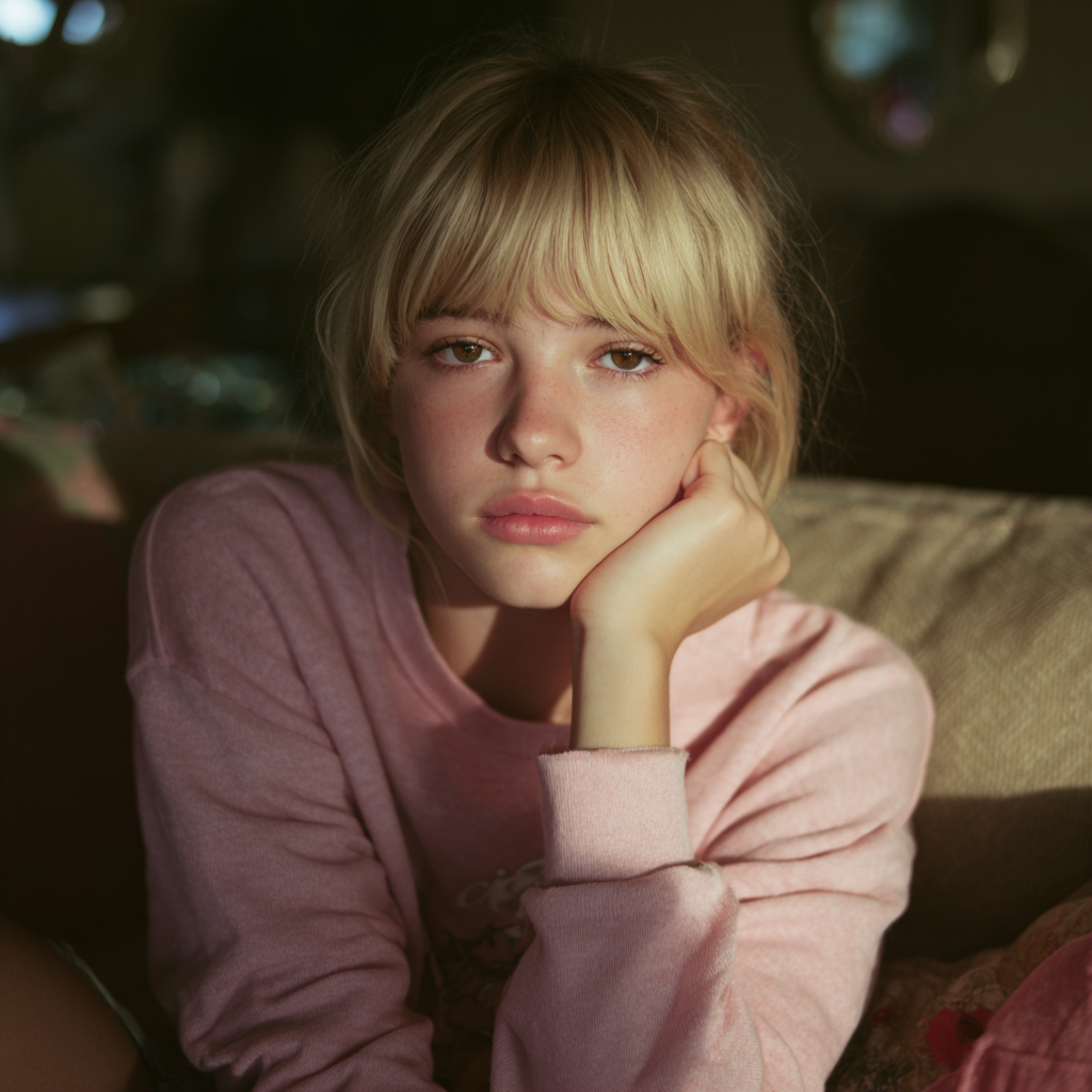 Une adolescente assise sur un canapé | Source : Midjourney