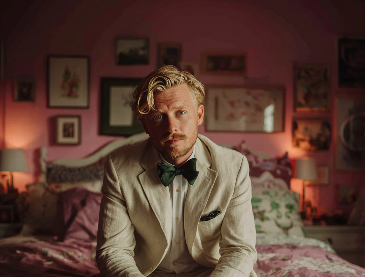 Un marié sérieux assis sur un lit | Source : Midjourney