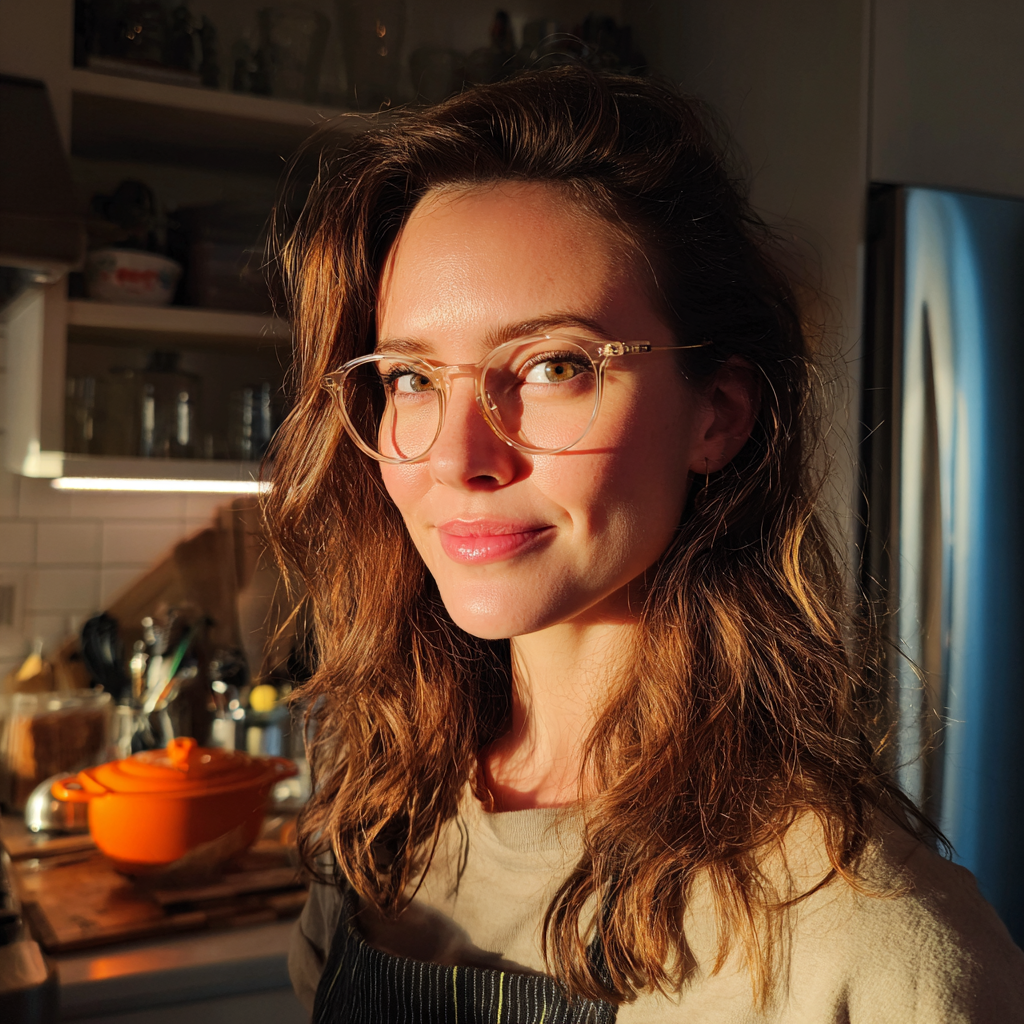 Une femme souriante debout dans une cuisine | Source : Midjourney