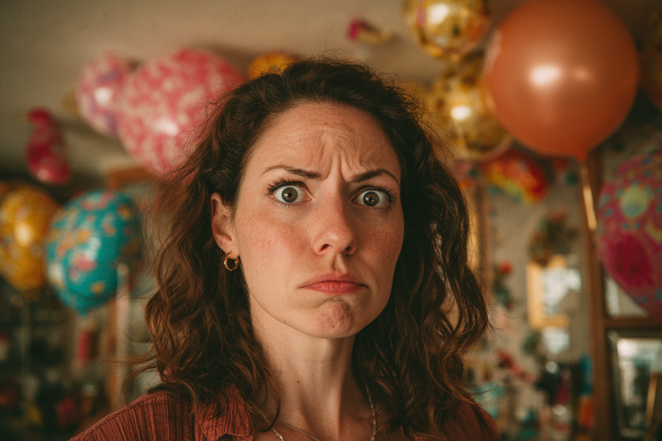 Une femme fronce les sourcils à la fête d'anniversaire de sa fille | Source : Midjourney