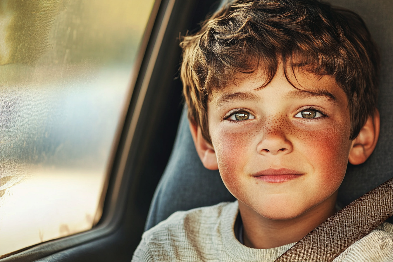 Un garçon assis dans une voiture | Source : Midjourney