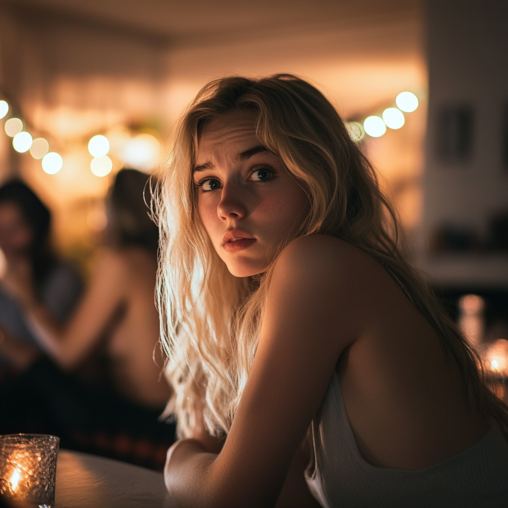 Une jeune femme triste lors de sa fête | Source : Midjourney