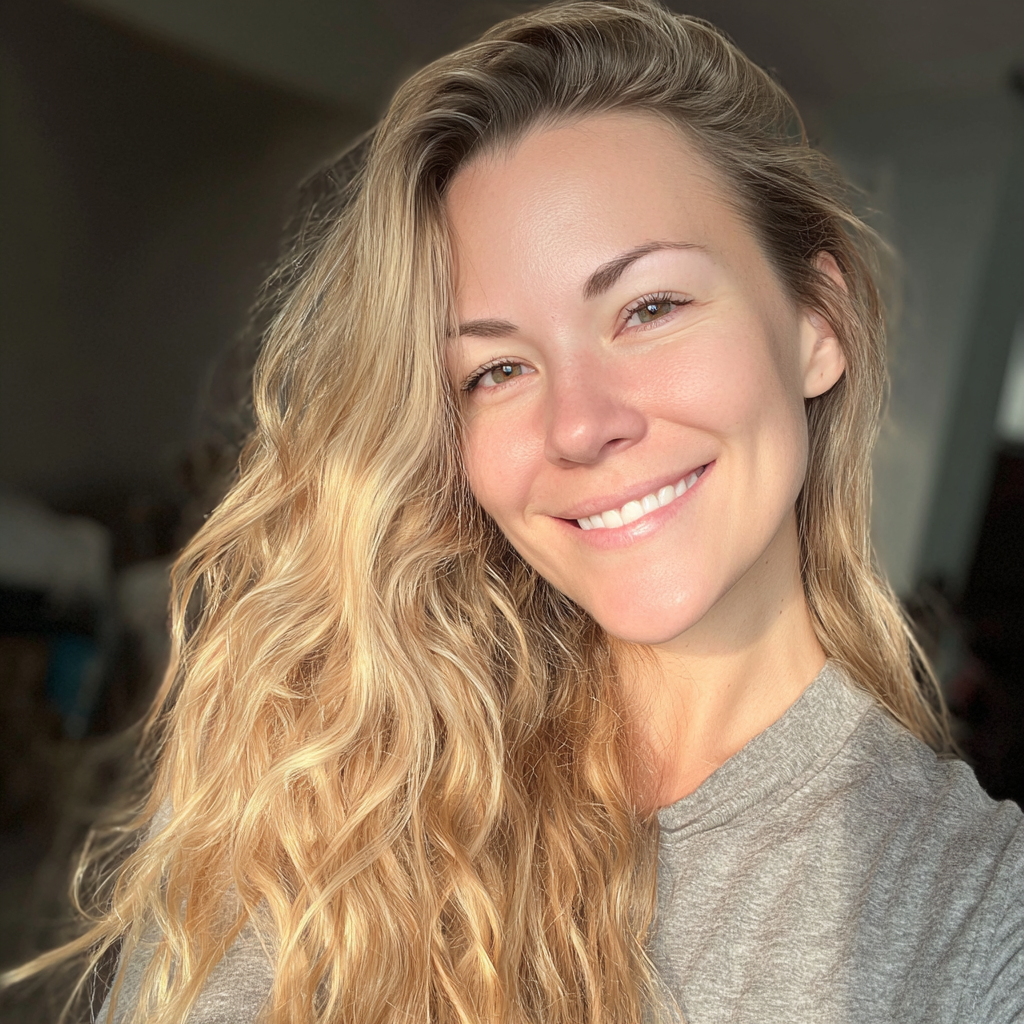Une femme souriante aux cheveux blonds | Source : Midjourney