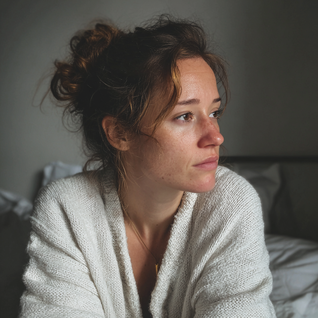 Une femme inquiète avec un chignon désordonné | Source : Midjourney