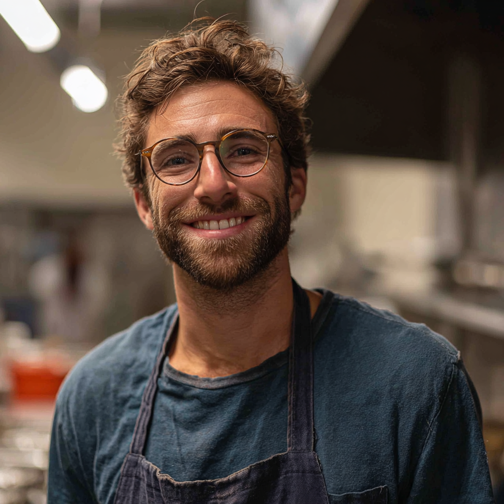 Un homme souriant portant un tablier | Source : Midjourney