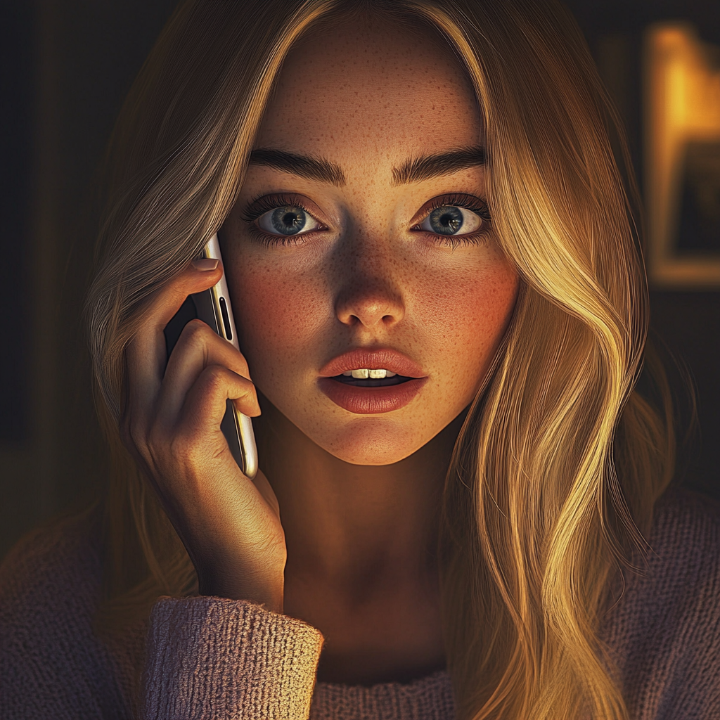 Une femme choquée qui parle au téléphone | Source : Midjourney