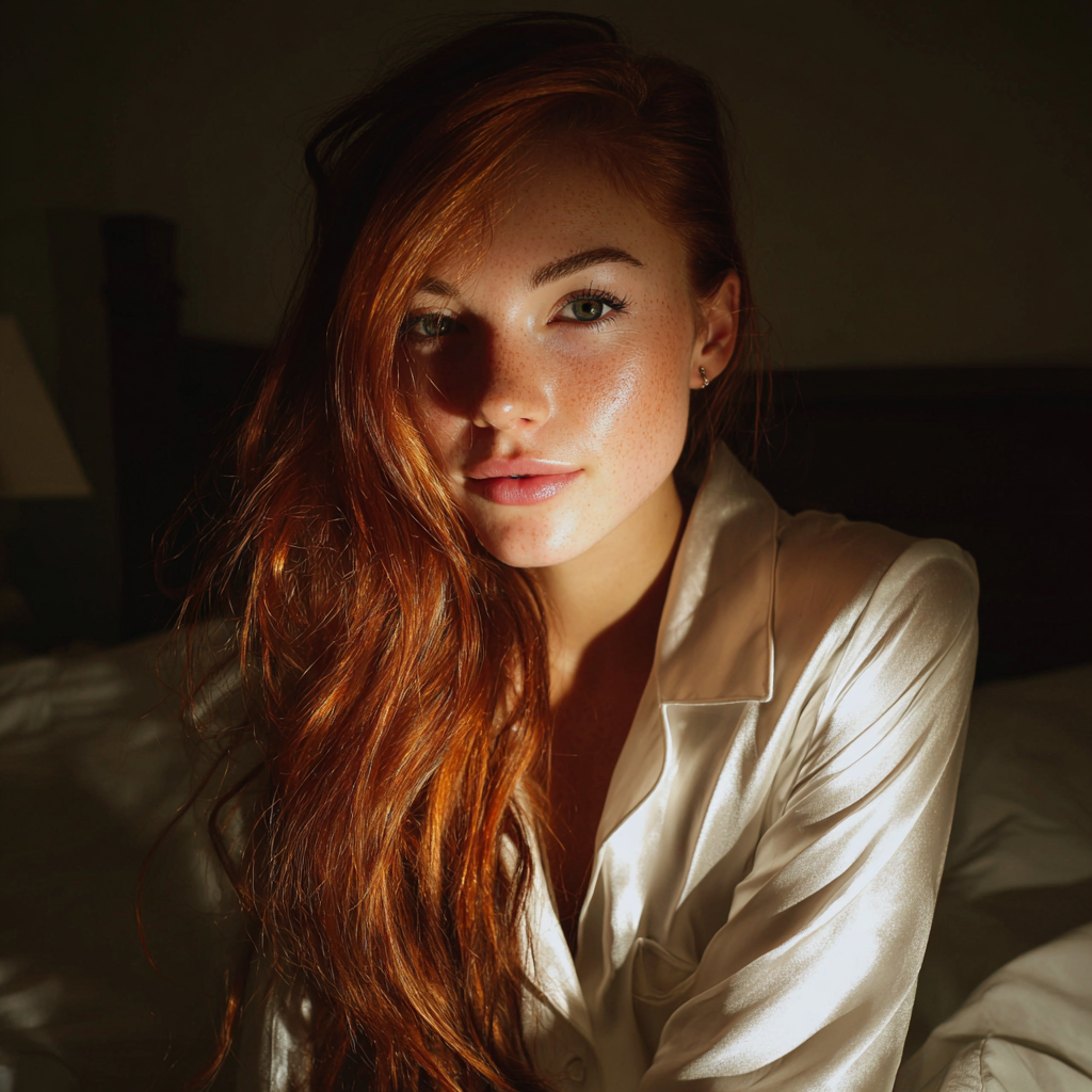Une femme portant un pyjama en soie blanche | Source : Midjourney