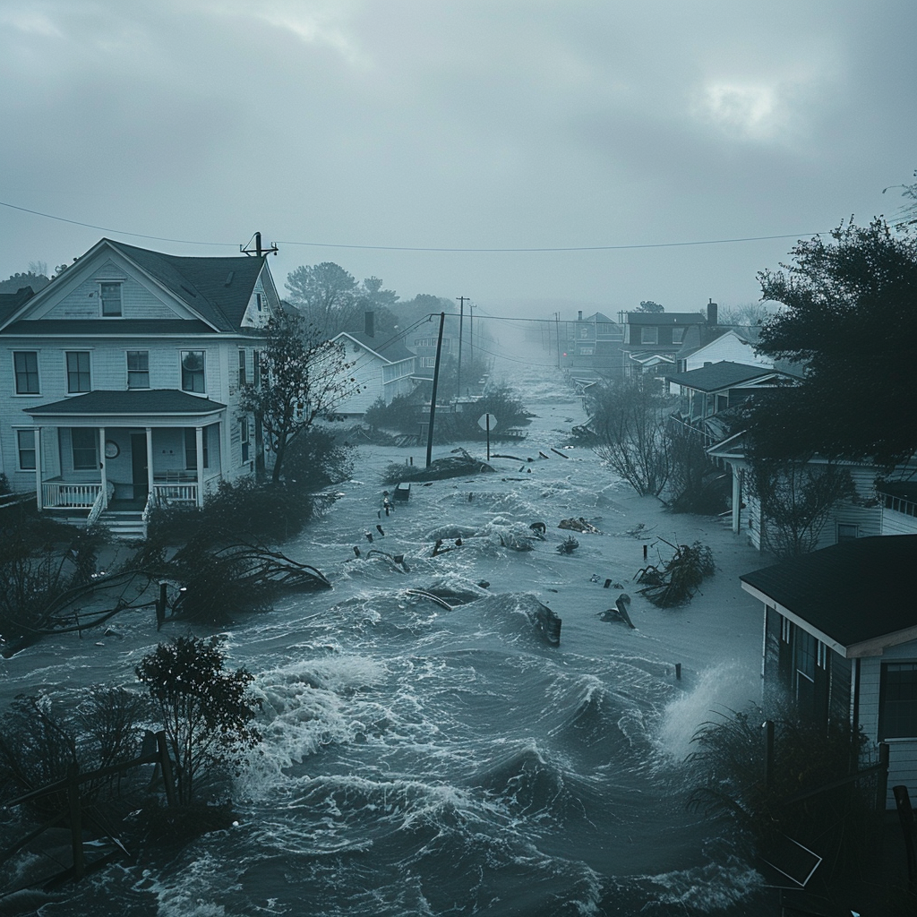 Un quartier résidentiel inondé | Source : Midjourney