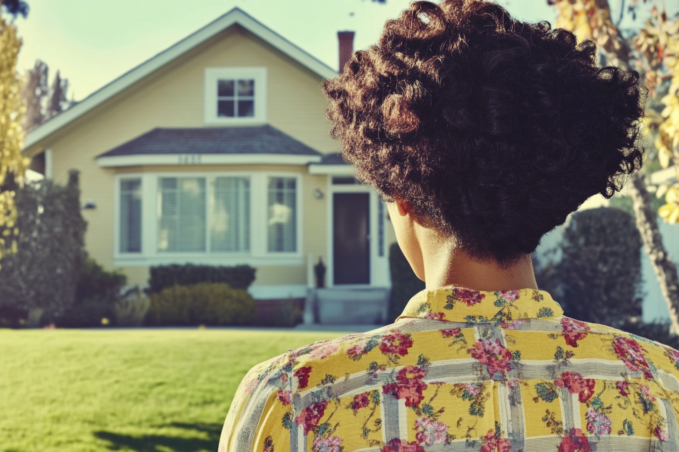 Une femme qui se rapproche d'une maison | Source : Midjourney