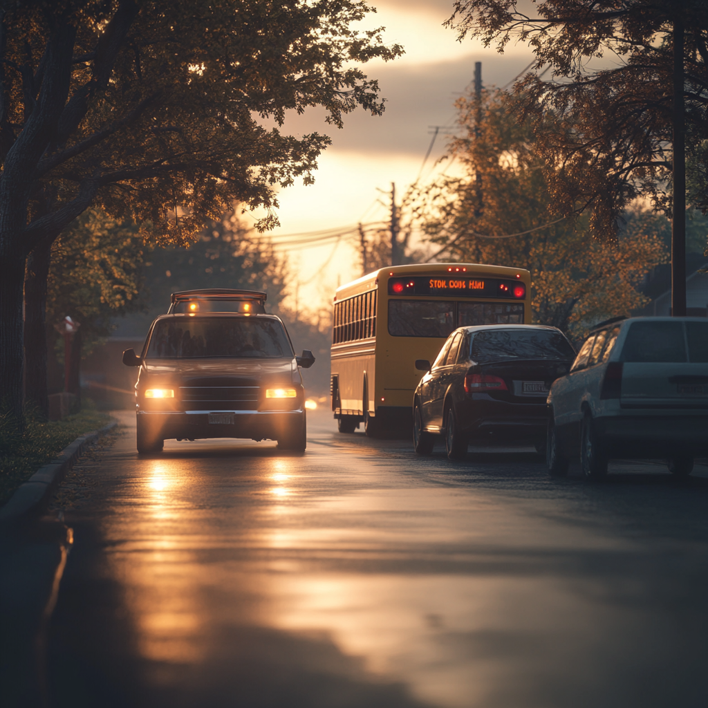 Une voiture qui suit un bus | Source : Midjourney