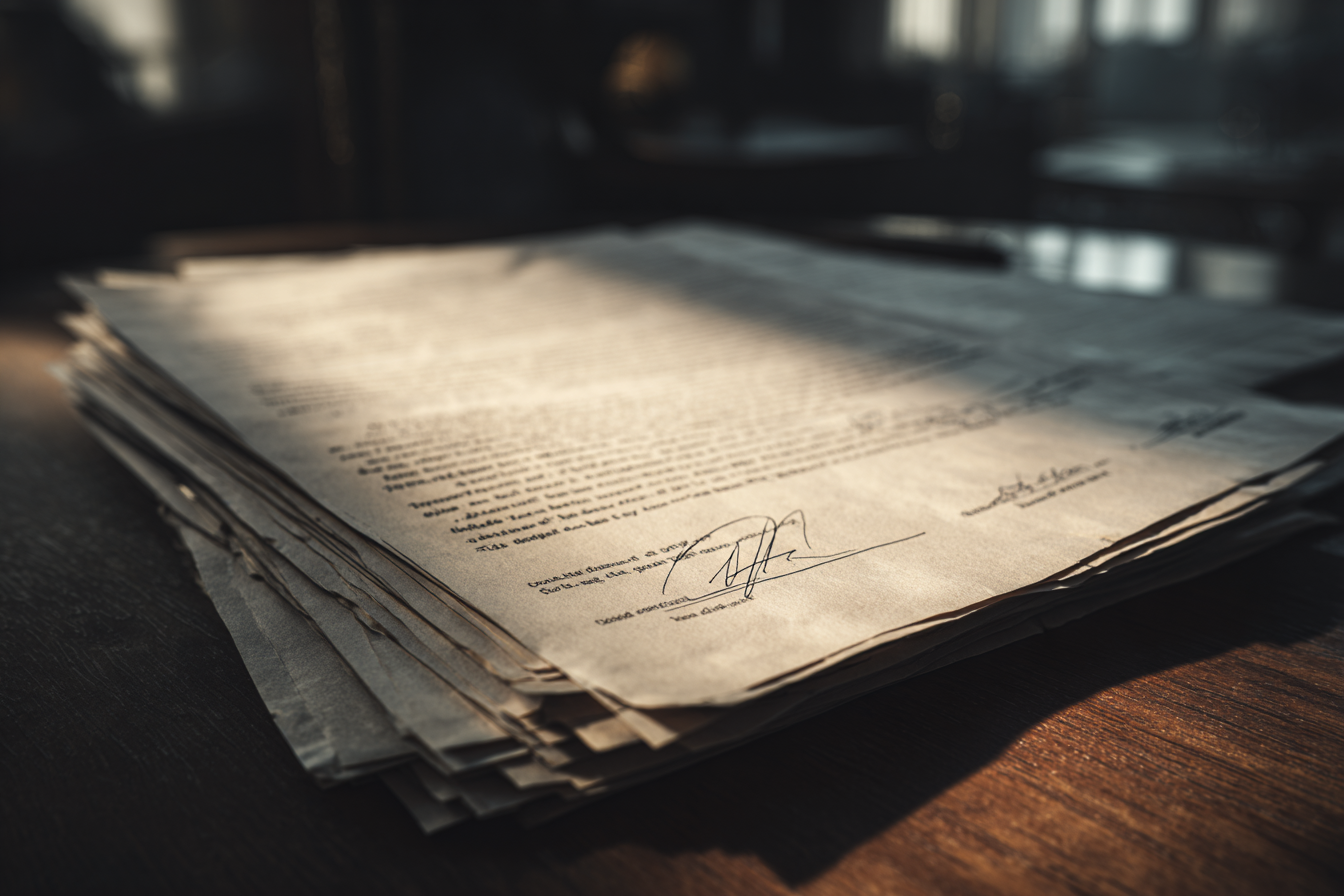 Une pile de papiers sur une table | Source : Midjourney