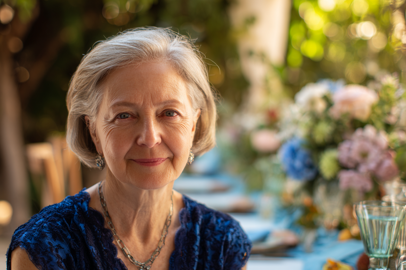Une femme âgée qui regarde droit devant elle | Source : Midjourney