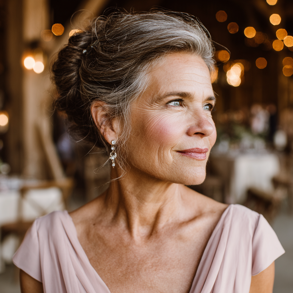 Une femme âgée souriante à un mariage portant une robe rose | Source : Midjourney