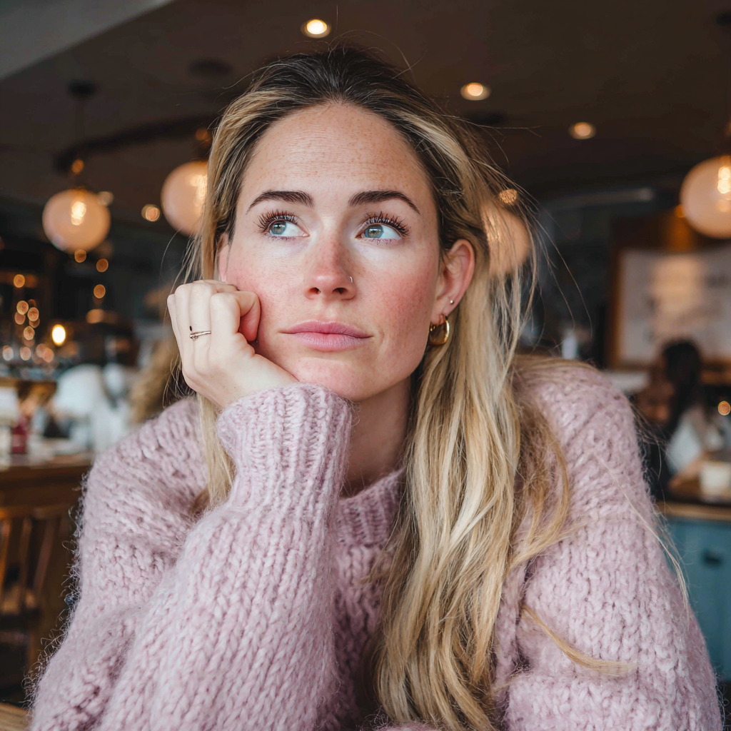 Une femme émotive assise dans un café | Source : Midjourney