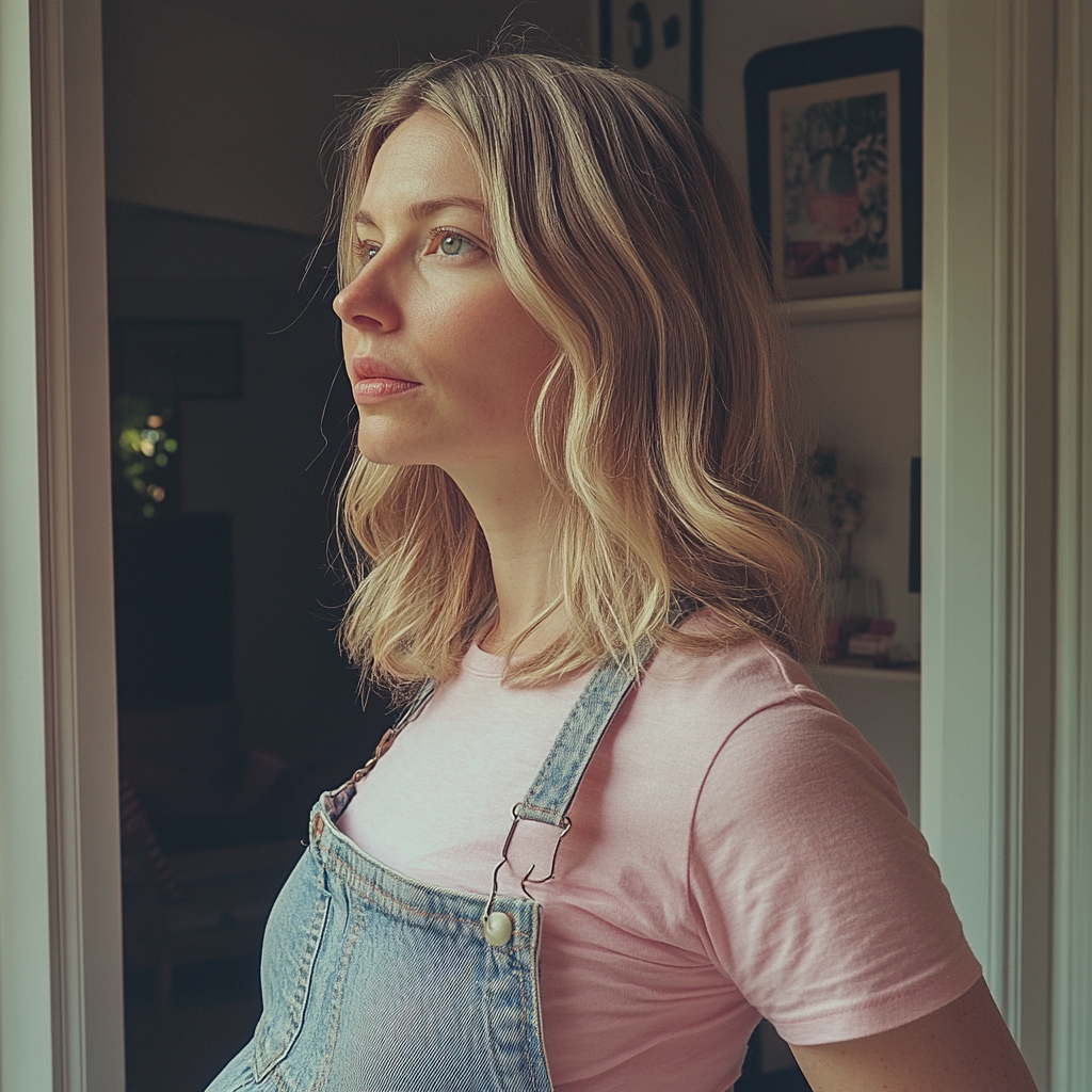 Une femme enceinte debout dans un appartement | Source : Midjourney