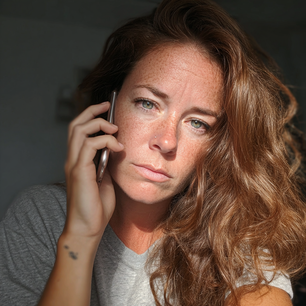 Une femme inquiète qui parle au téléphone | Source : Midjourney