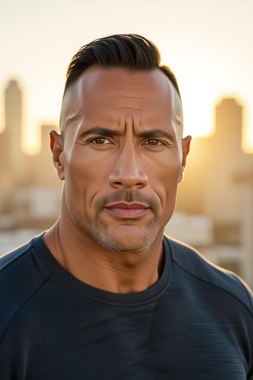 Une image de Dwayne Johnson générée par l'IA avec une coiffure différente | Source : Grok