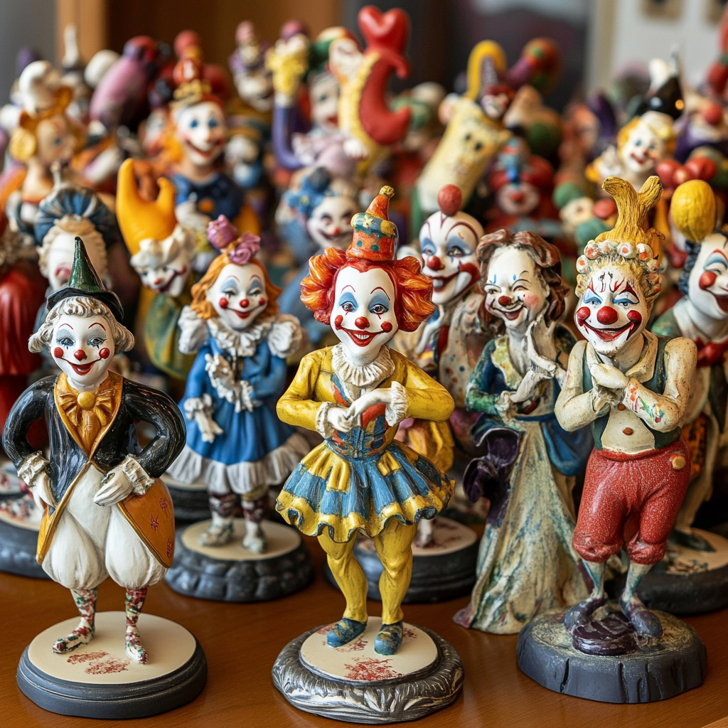 Des dizaines de figurines de clowns | Source : Midjourney