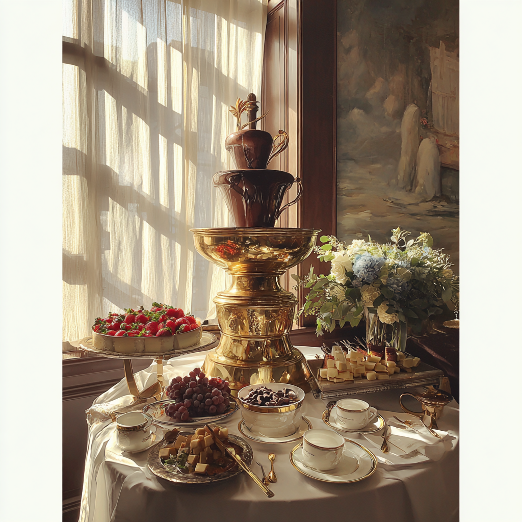 Une fontaine de chocolat lors d'un mariage | Source : Midjourney